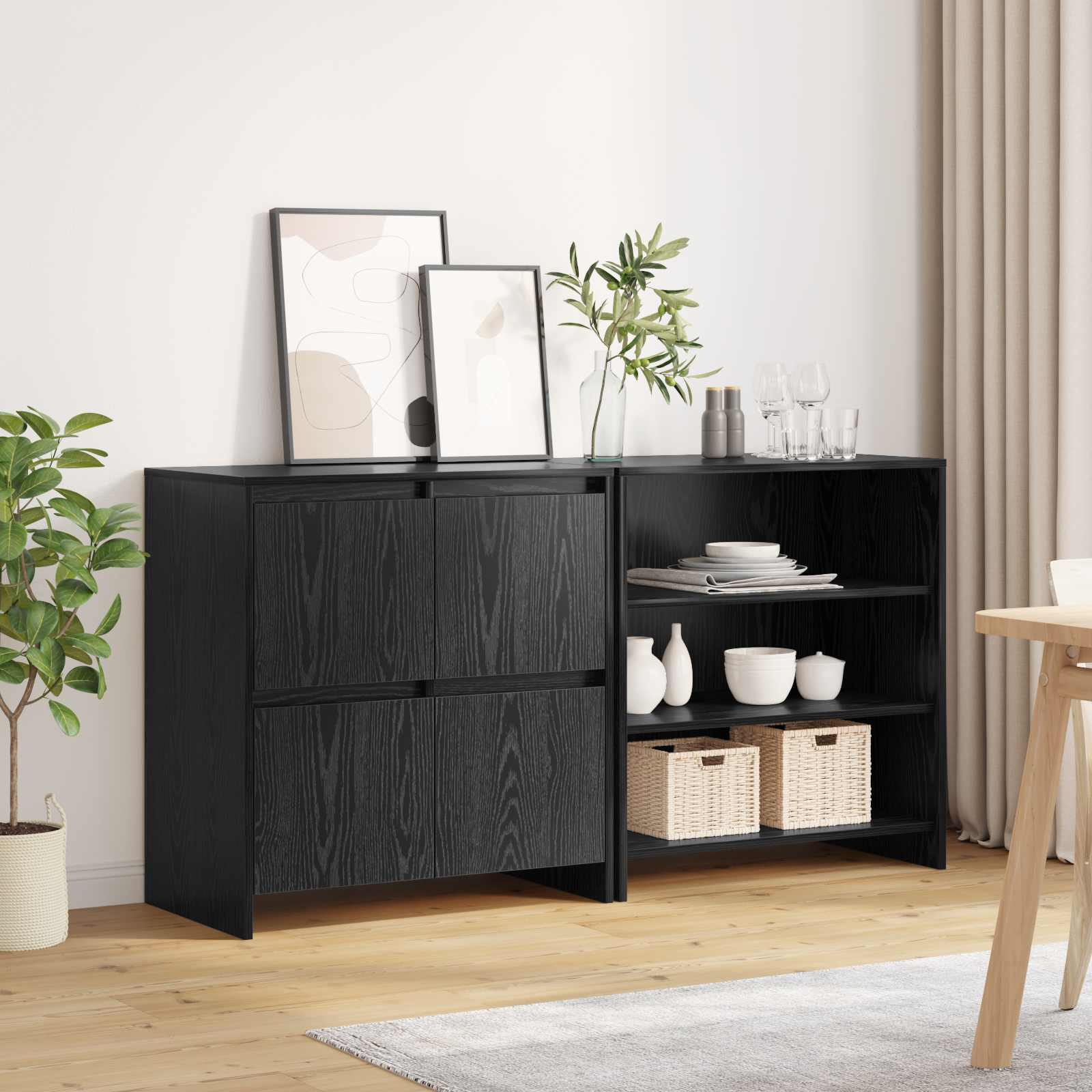 vidaXL Bufet 2 pcs Czarny Dąb 70 x 41 x 75 cm Materiał drewnopochodny