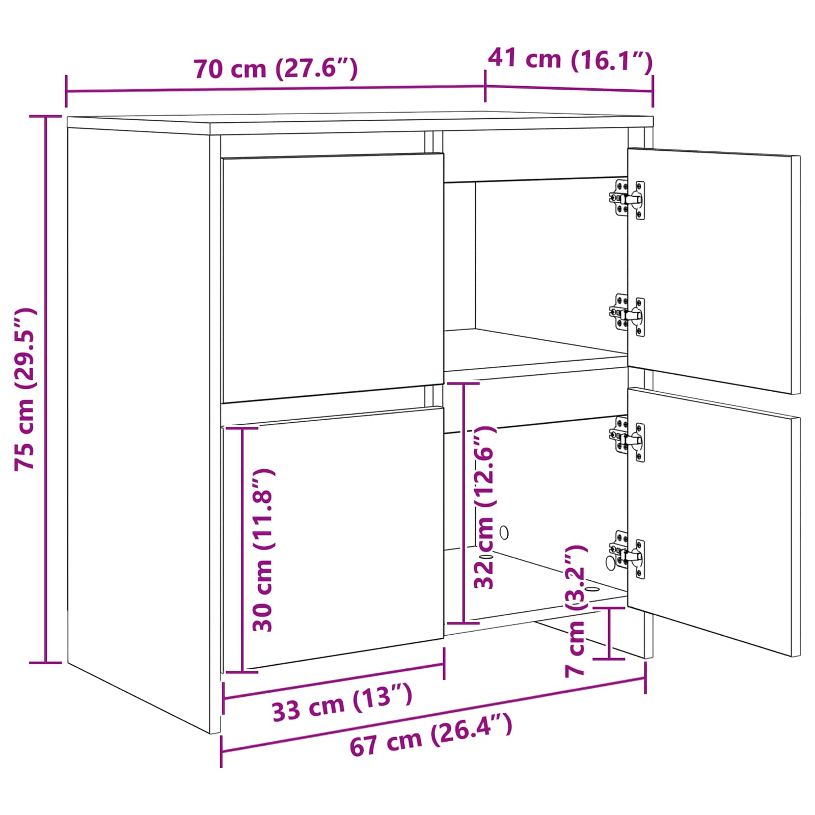 vidaXL Bufet 2 pcs Dąb rzemieślniczy 70 x 41 x 75 cm
