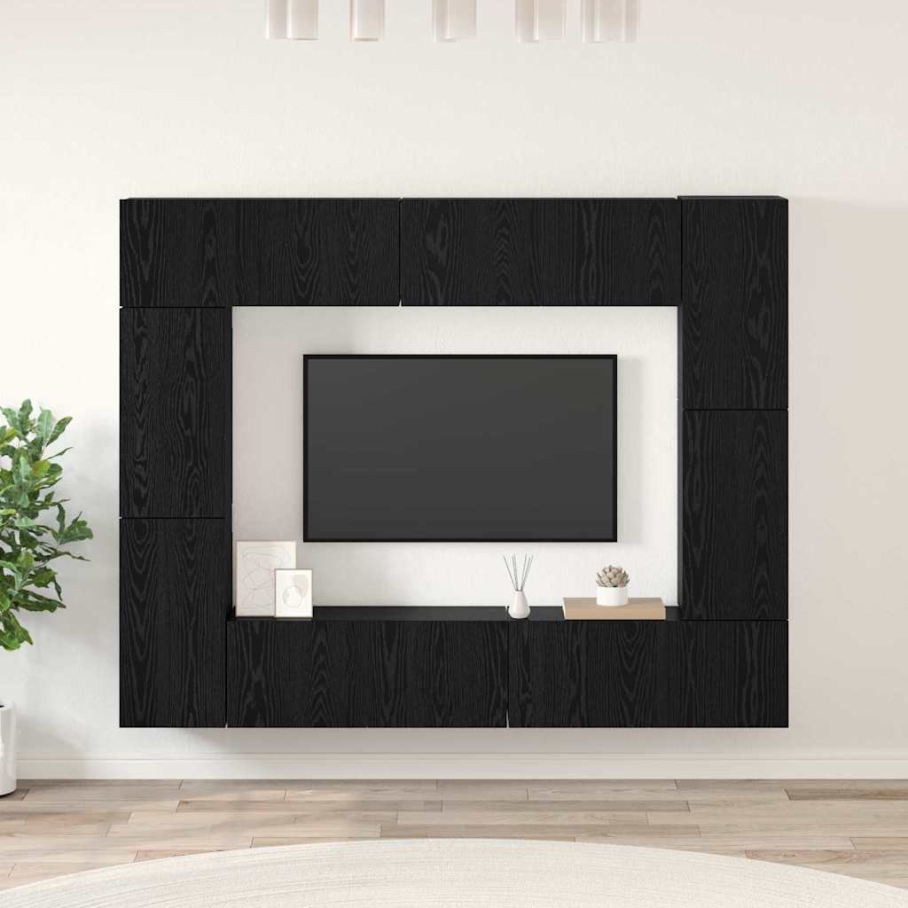 vidaXL Zestaw szafek RTV 8 pcs Czarny Dąb Materiał drewnopochodny
