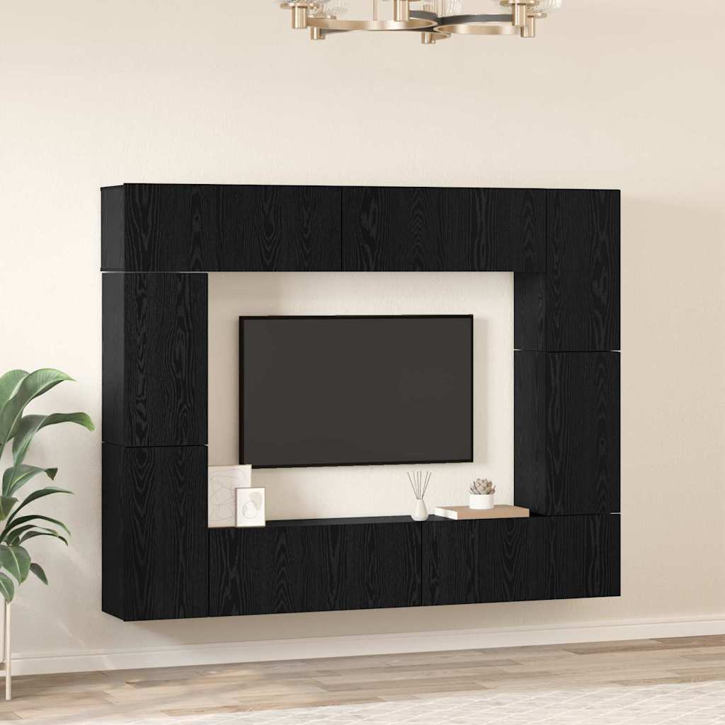 vidaXL Zestaw szafek RTV 8 pcs Czarny Dąb Materiał drewnopochodny