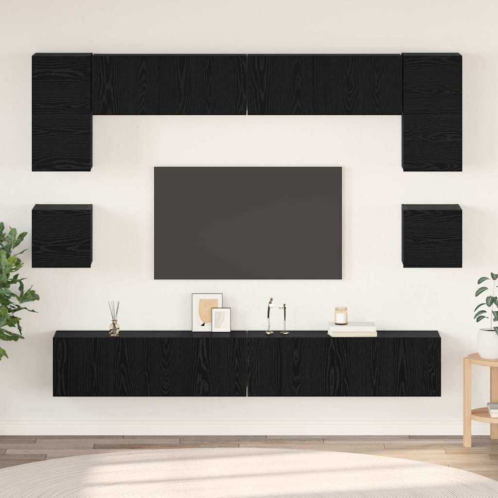 vidaXL Zestaw szafek RTV 8 pcs Czarny Dąb Materiał drewnopochodny