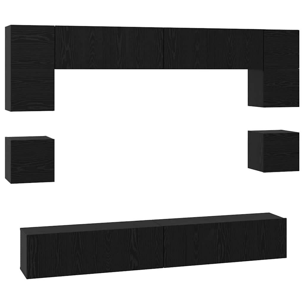 vidaXL Zestaw szafek RTV 8 pcs Czarny Dąb Materiał drewnopochodny