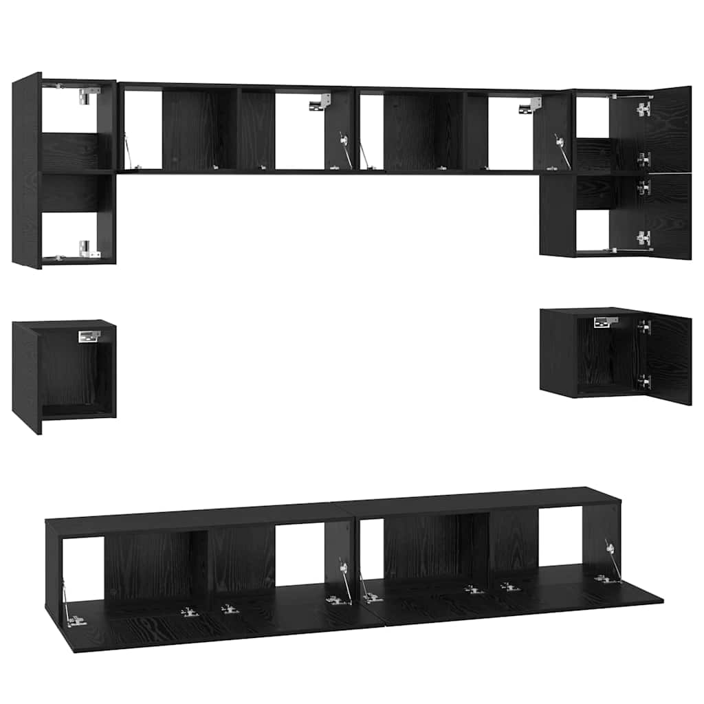 vidaXL Zestaw szafek RTV 8 pcs Czarny Dąb Materiał drewnopochodny