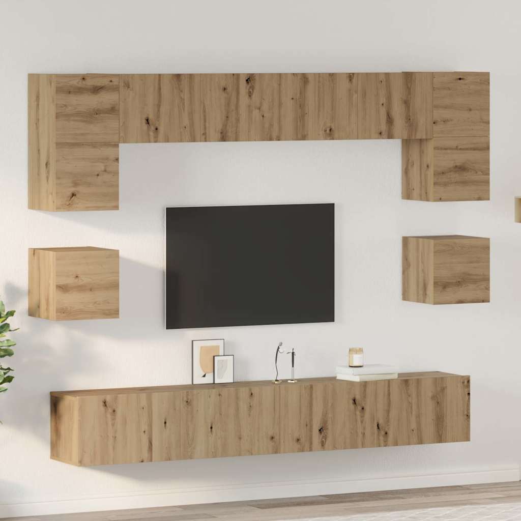 vidaXL Zestaw szafek RTV Montowane na ścianie 8 pcs Dąb rzemieślniczy