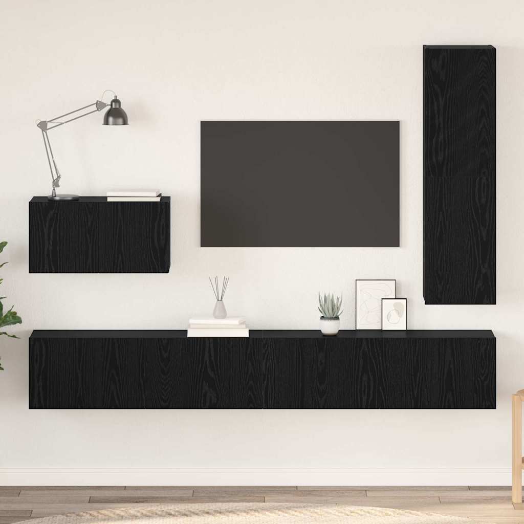 vidaXL Zestaw szafek RTV 4 pcs Czarny Dąb Materiał drewnopochodny