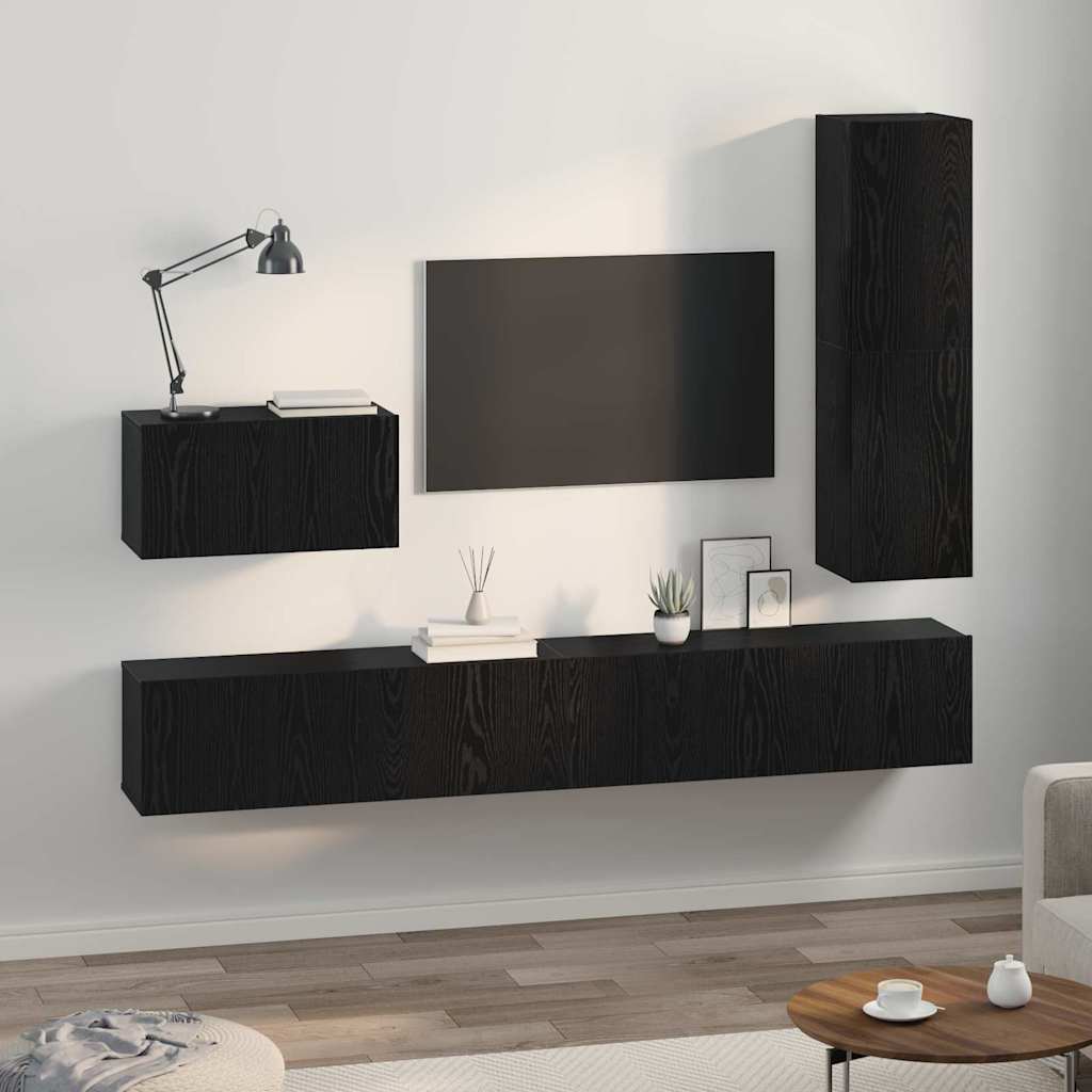 vidaXL Zestaw szafek RTV 4 pcs Czarny Dąb Materiał drewnopochodny