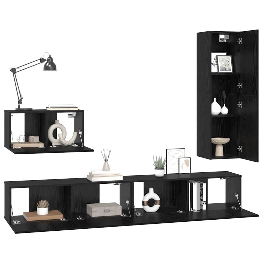 vidaXL Zestaw szafek RTV 4 pcs Czarny Dąb Materiał drewnopochodny