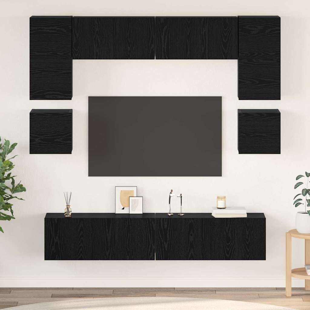 vidaXL Zestaw szafek RTV 8 pcs Czarny Dąb Materiał drewnopochodny