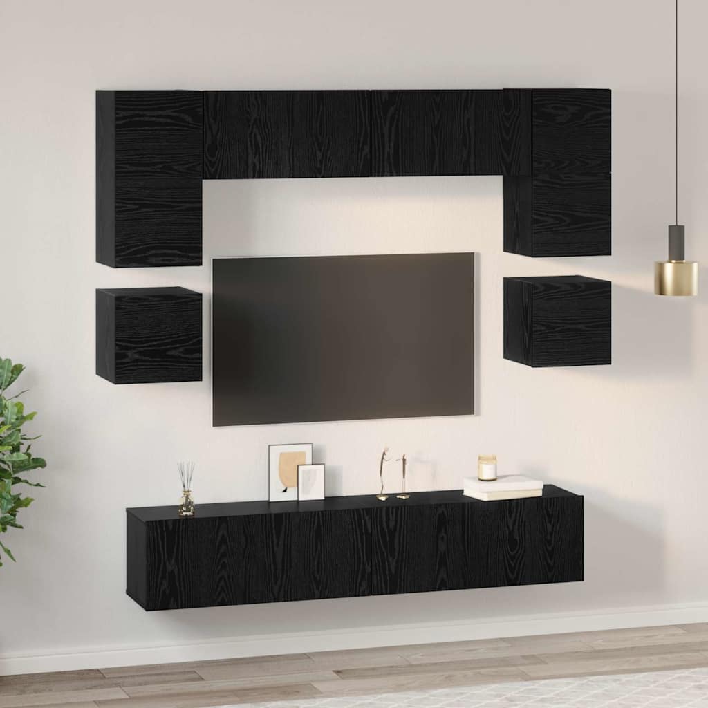 vidaXL Zestaw szafek RTV 8 pcs Czarny Dąb Materiał drewnopochodny