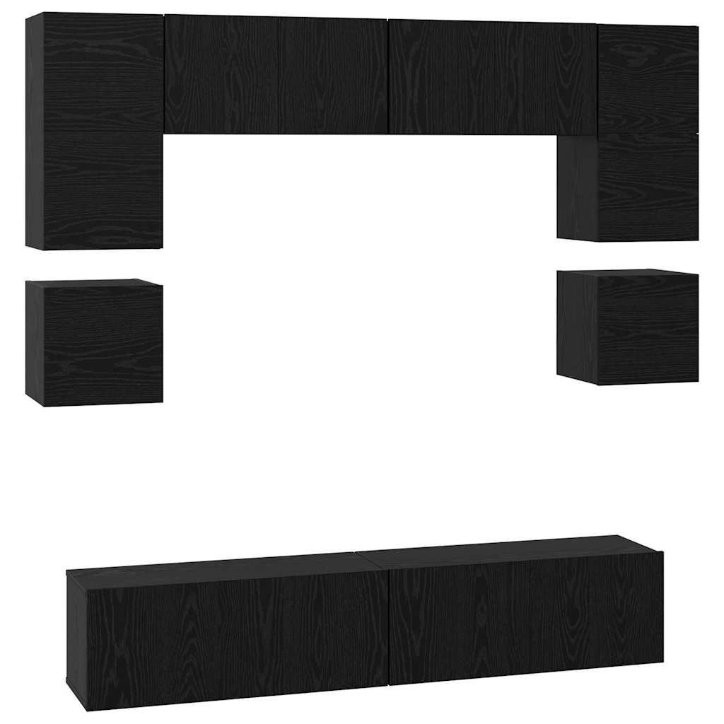 vidaXL Zestaw szafek RTV 8 pcs Czarny Dąb Materiał drewnopochodny