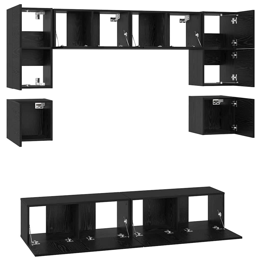 vidaXL Zestaw szafek RTV 8 pcs Czarny Dąb Materiał drewnopochodny