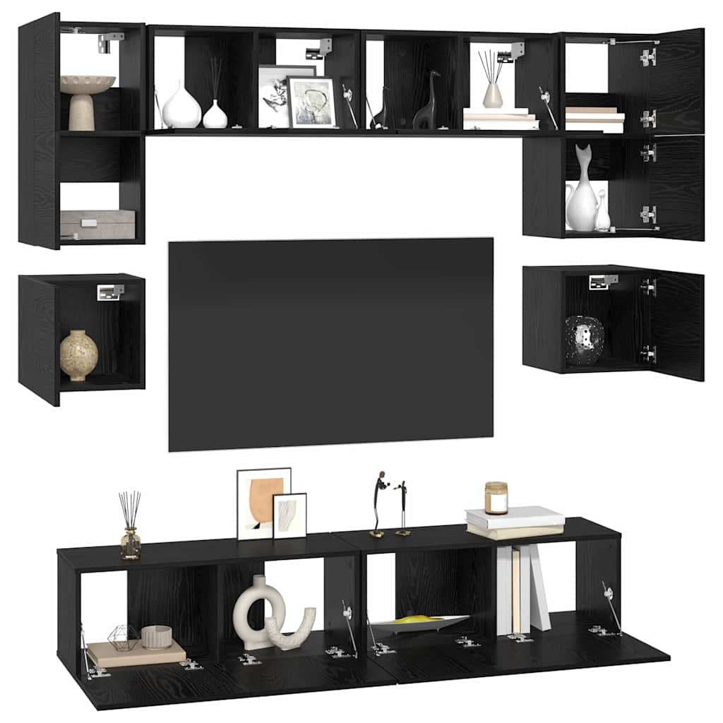 vidaXL Zestaw szafek RTV 8 pcs Czarny Dąb Materiał drewnopochodny