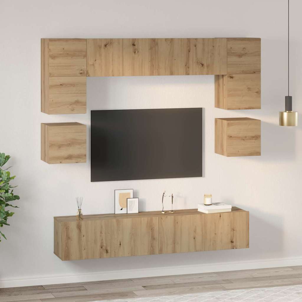 vidaXL Zestaw szafek RTV Montowane na ścianie 8 pcs Dąb rzemieślniczy