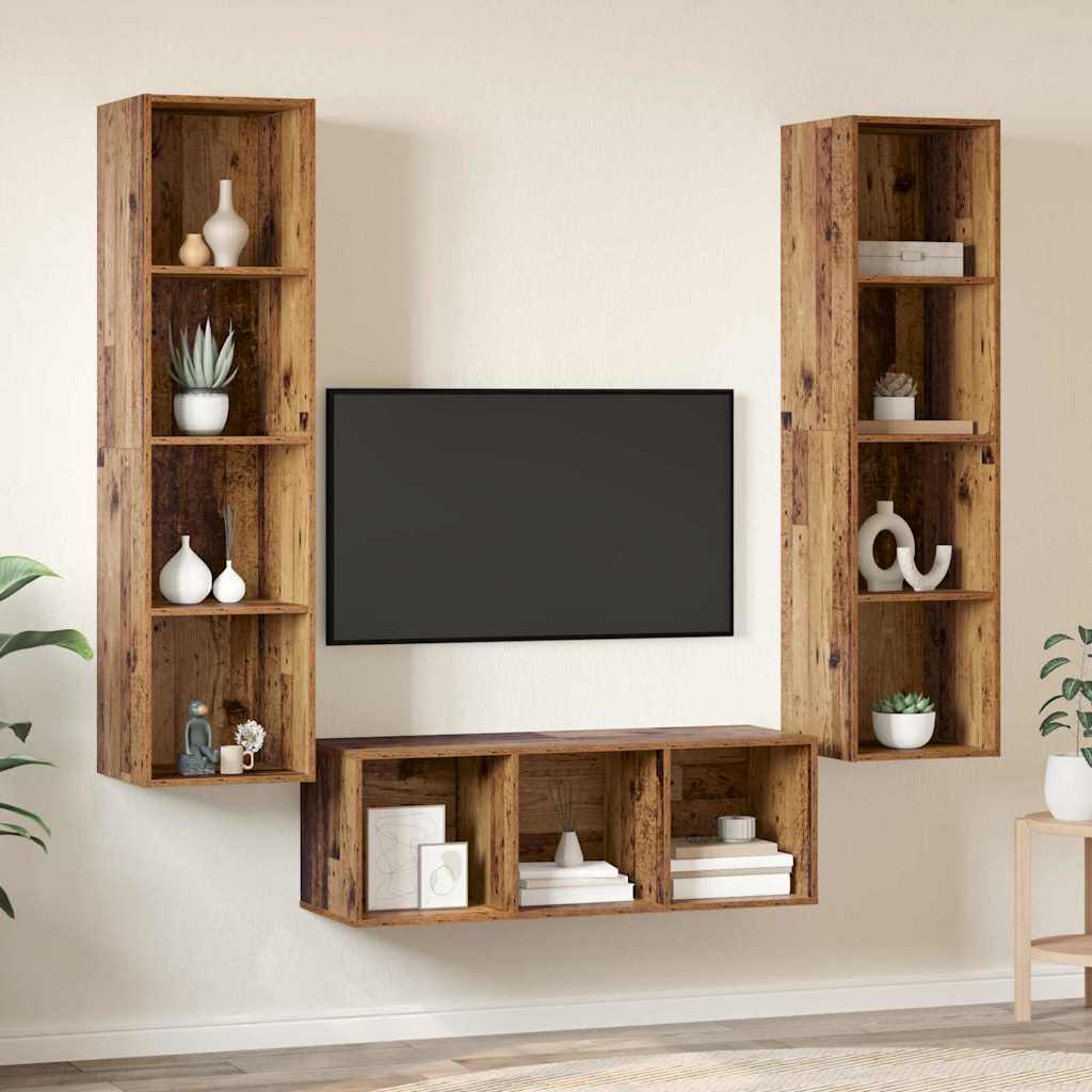 vidaXL Zestaw szafek RTV 3 pcs Stare drewno Materiał drewnopochodny