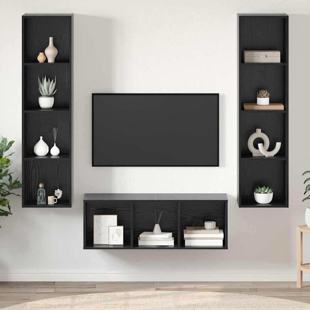 vidaXL Zestaw szafek RTV 3 pcs Czarny Dąb Materiał drewnopochodny