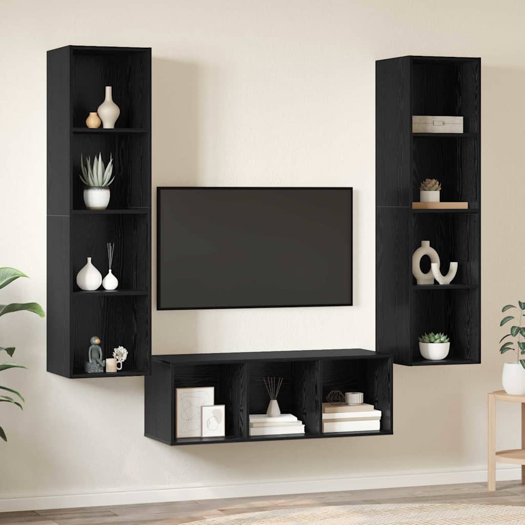 vidaXL Zestaw szafek RTV 3 pcs Czarny Dąb Materiał drewnopochodny