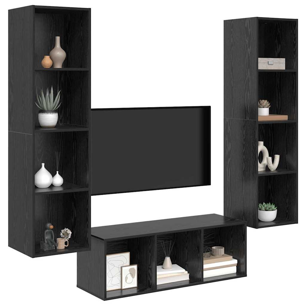 vidaXL Zestaw szafek RTV 3 pcs Czarny Dąb Materiał drewnopochodny