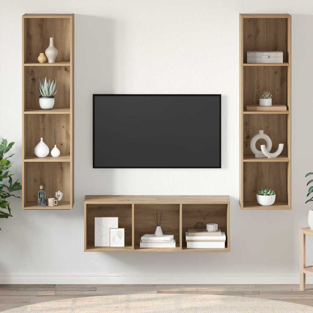vidaXL Zestaw szafek RTV Montowane na ścianie 3 pcs Dąb rzemieślniczy