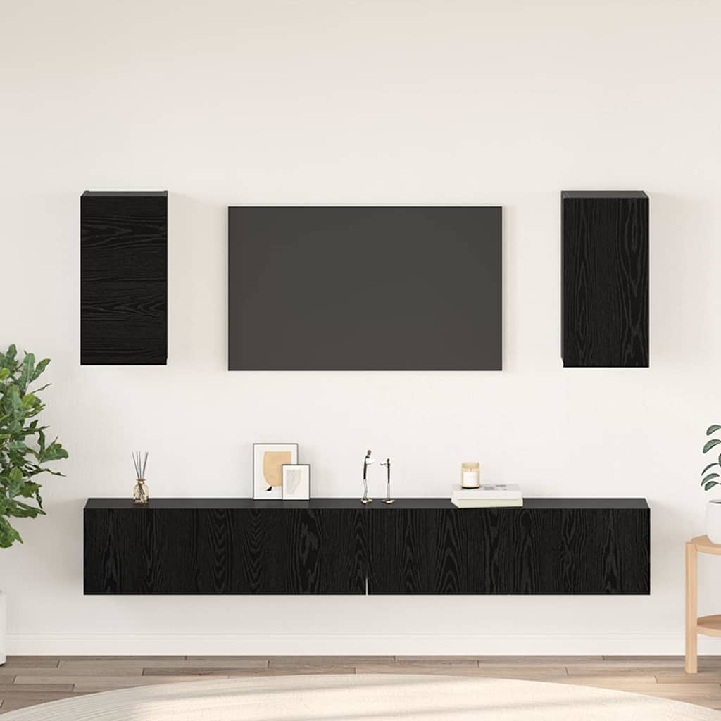 vidaXL Szafka na Telewizor na Ścianę 3 pcs 100 x 30 x 30 cm Czarny Dąb