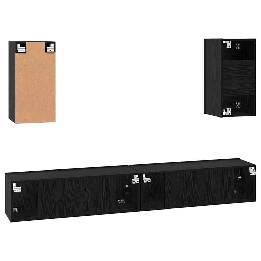 vidaXL Szafka na Telewizor na Ścianę 3 pcs 100 x 30 x 30 cm Czarny Dąb