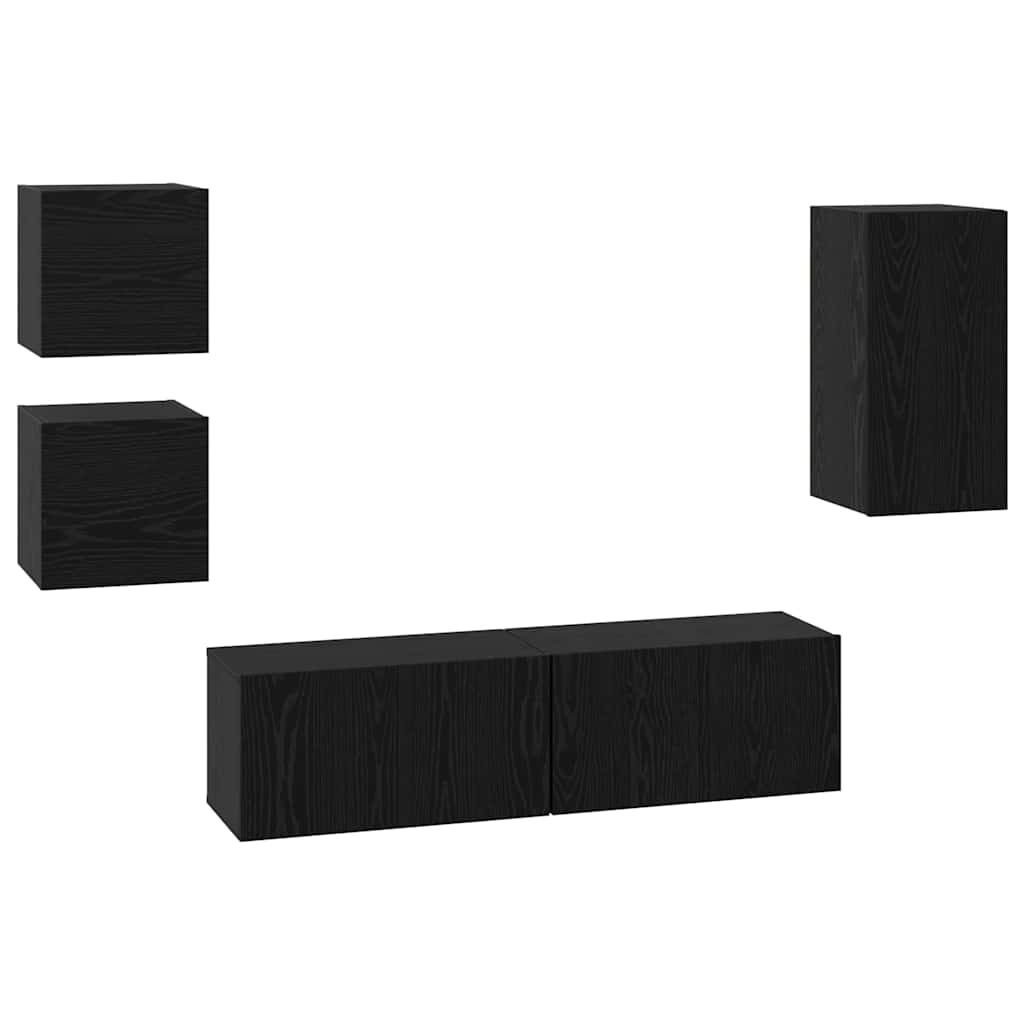 vidaXL Zestaw szafek RTV 5 pcs Czarny Dąb Materiał drewnopochodny