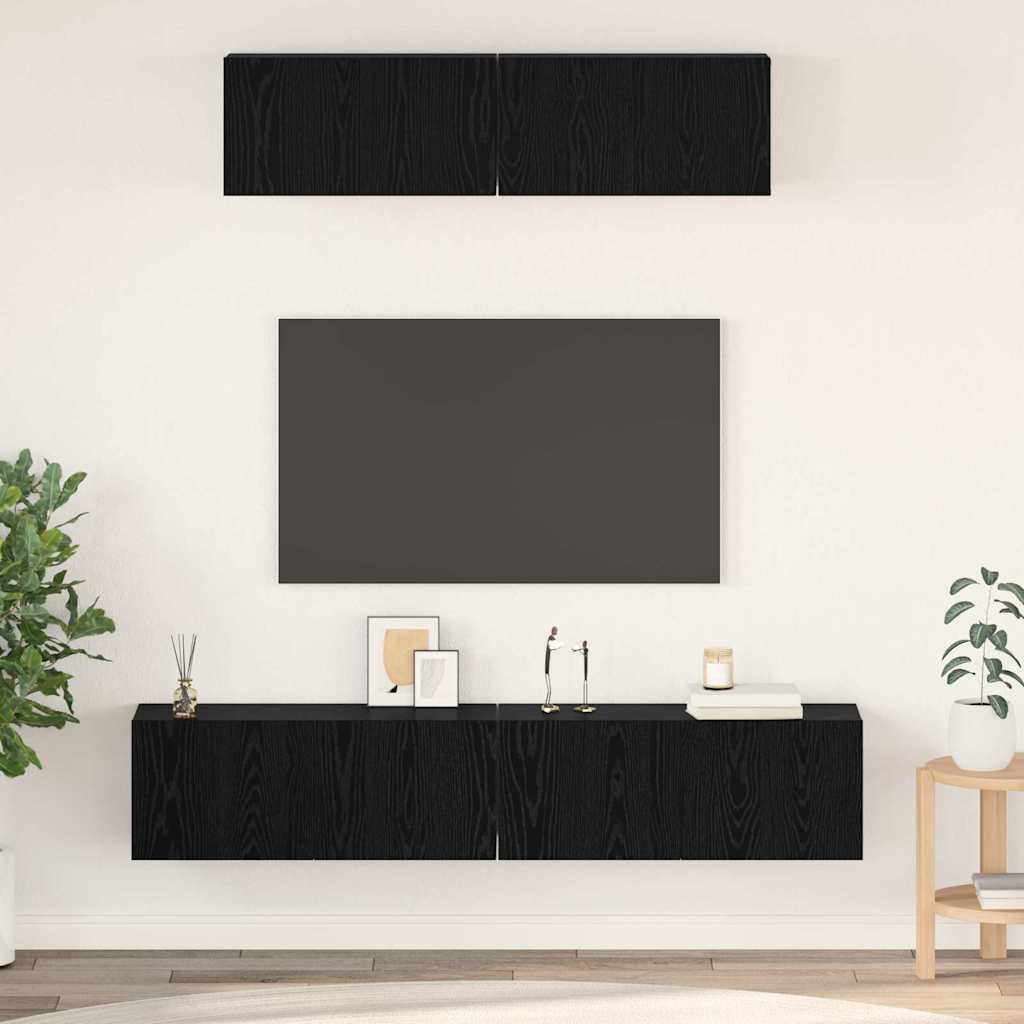 vidaXL Zestaw szafek RTV 4 pcs Czarny Dąb Materiał drewnopochodny