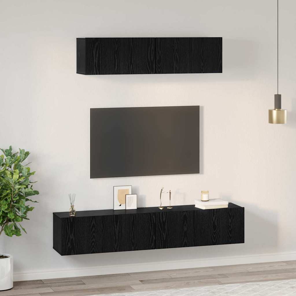 vidaXL Zestaw szafek RTV 4 pcs Czarny Dąb Materiał drewnopochodny