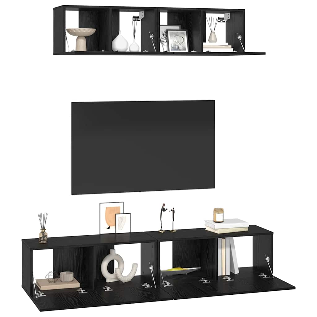 vidaXL Zestaw szafek RTV 4 pcs Czarny Dąb Materiał drewnopochodny