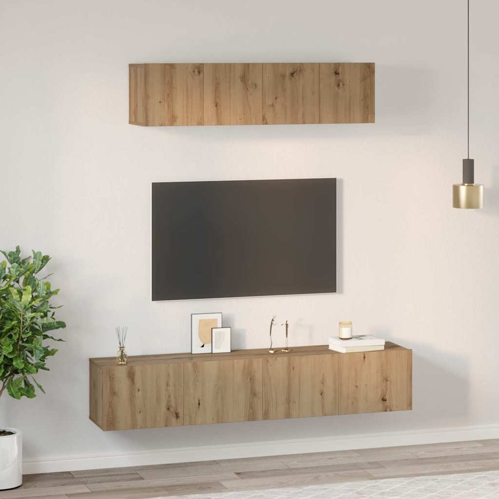 vidaXL Zestaw szafek RTV Montowane na ścianie 4 pcs Dąb rzemieślniczy
