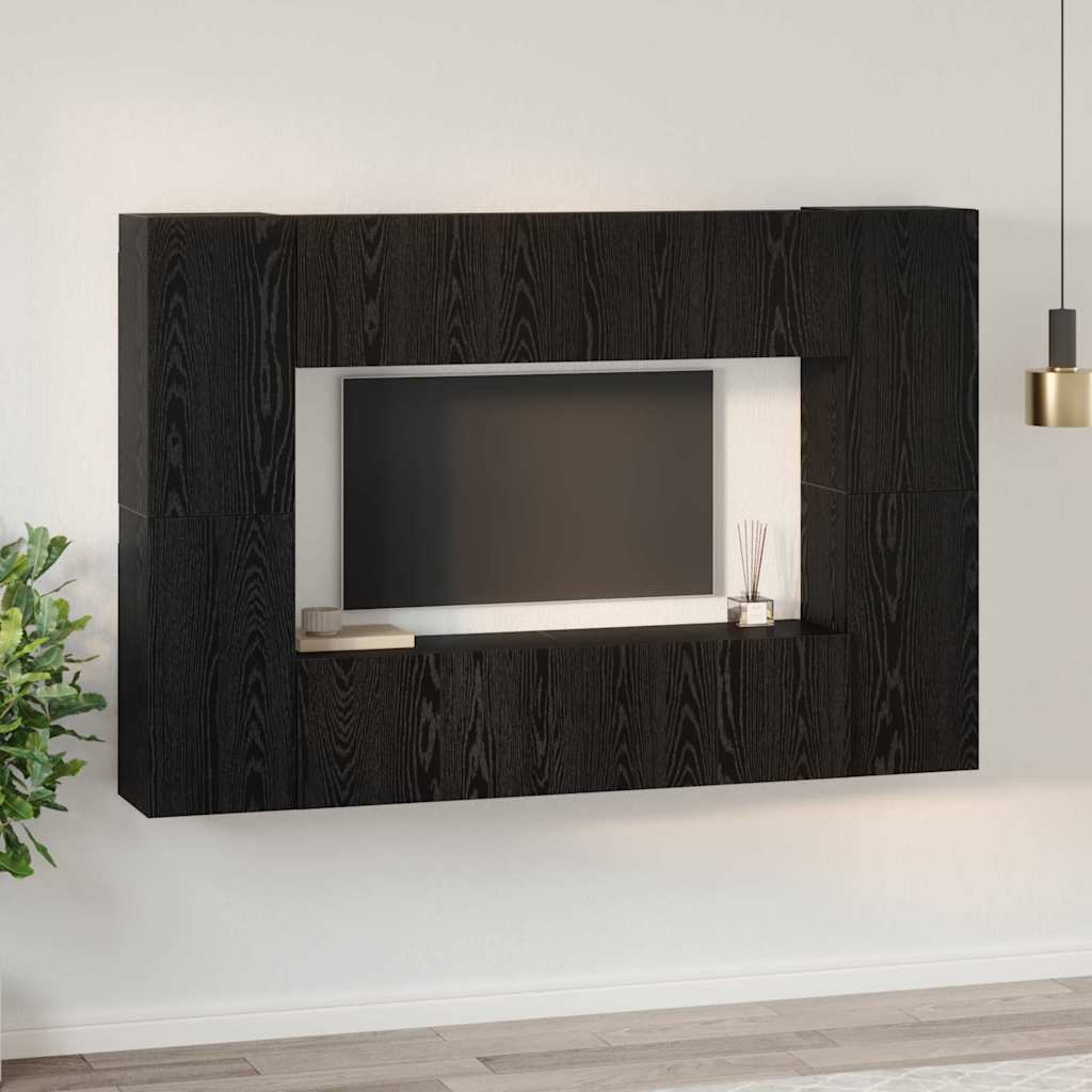 vidaXL Zestaw szafek RTV 8 pcs Czarny Dąb Materiał drewnopochodny