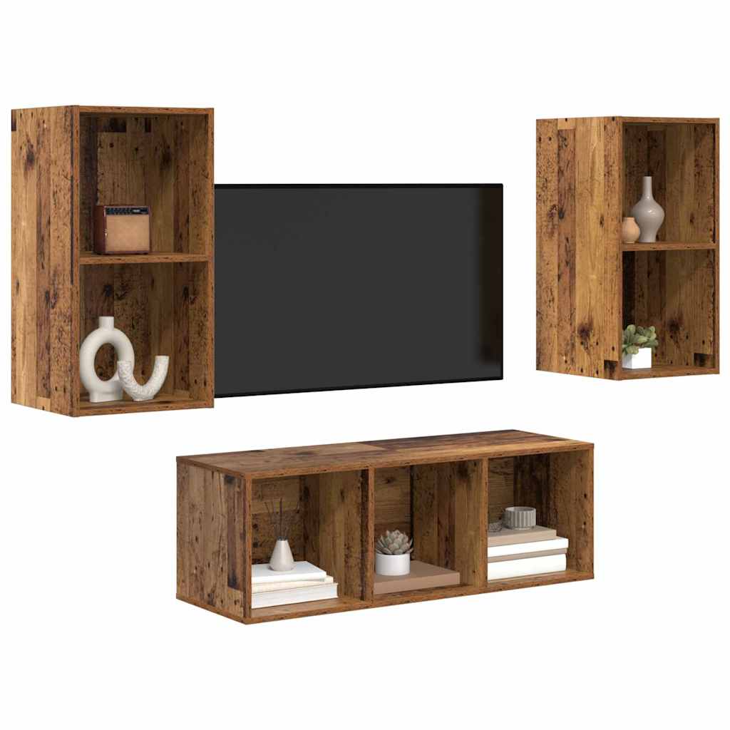 vidaXL Zestaw szafek RTV 3 pcs Stare drewno Materiał drewnopochodny