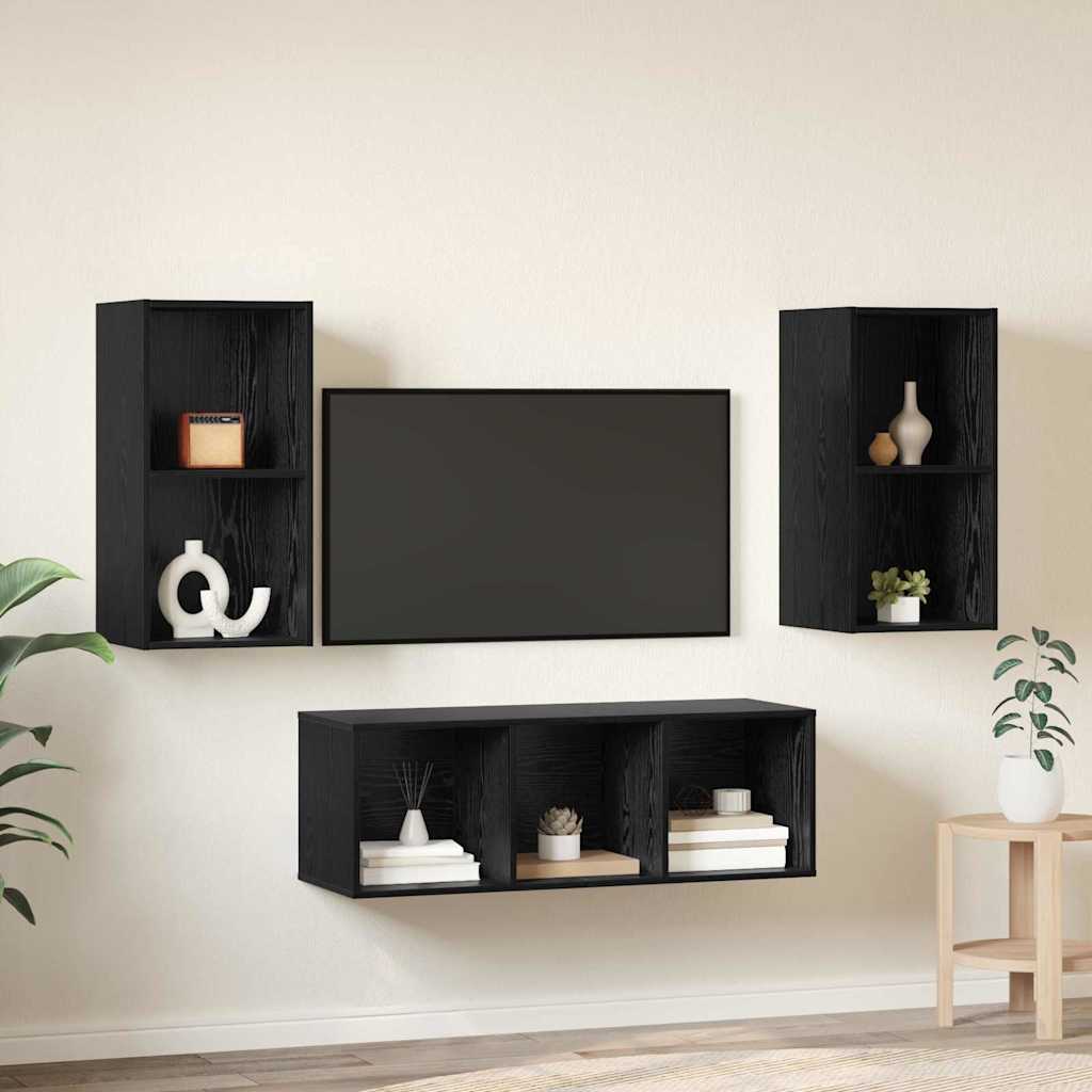 vidaXL Zestaw szafek RTV 3 pcs Czarny Dąb Materiał drewnopochodny