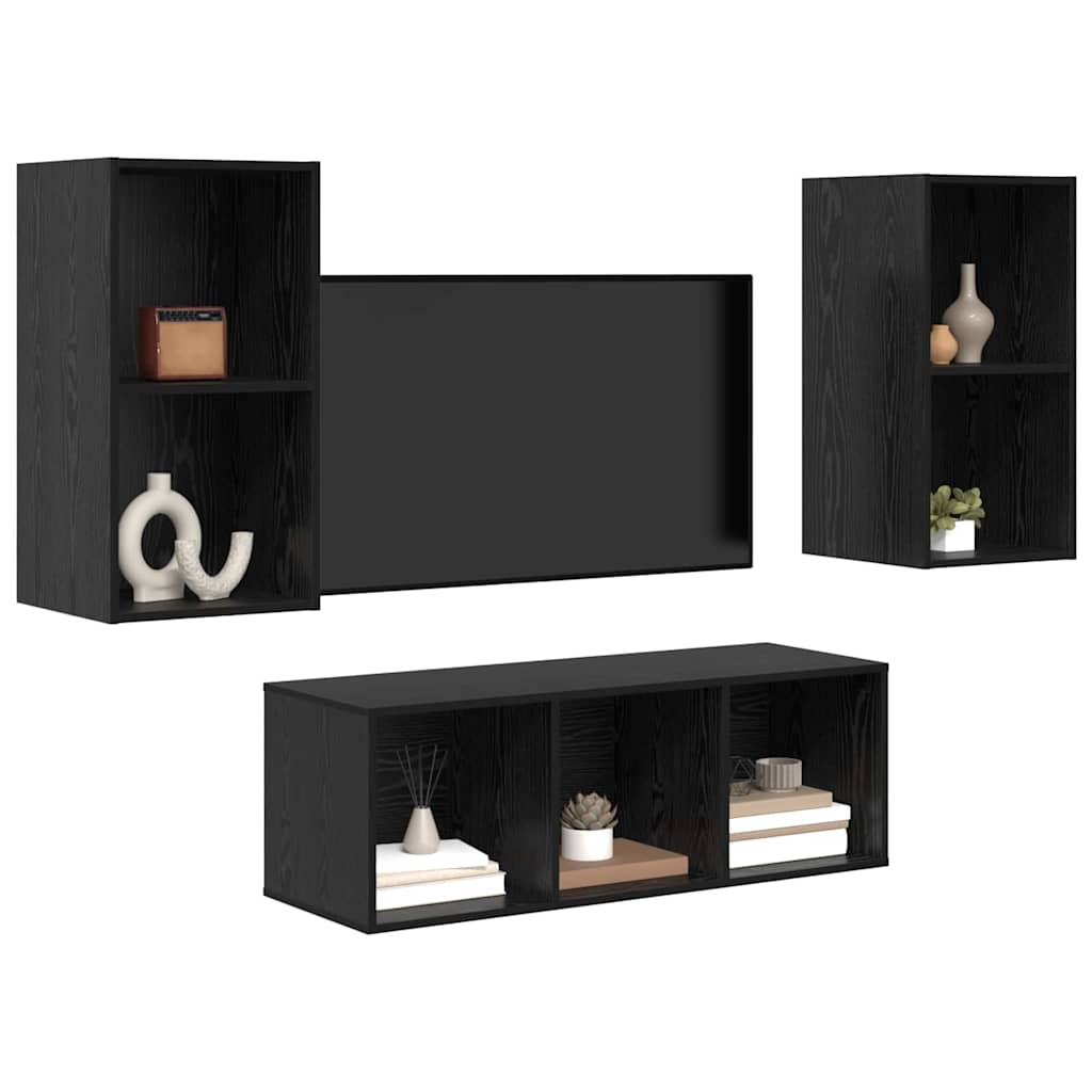 vidaXL Zestaw szafek RTV 3 pcs Czarny Dąb Materiał drewnopochodny