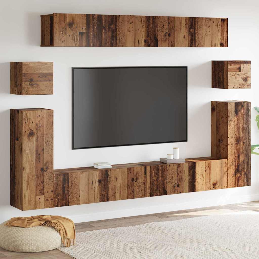 vidaXL Jednostki telewizyjne Montowane na ścianie 4 pcs Stare drewno