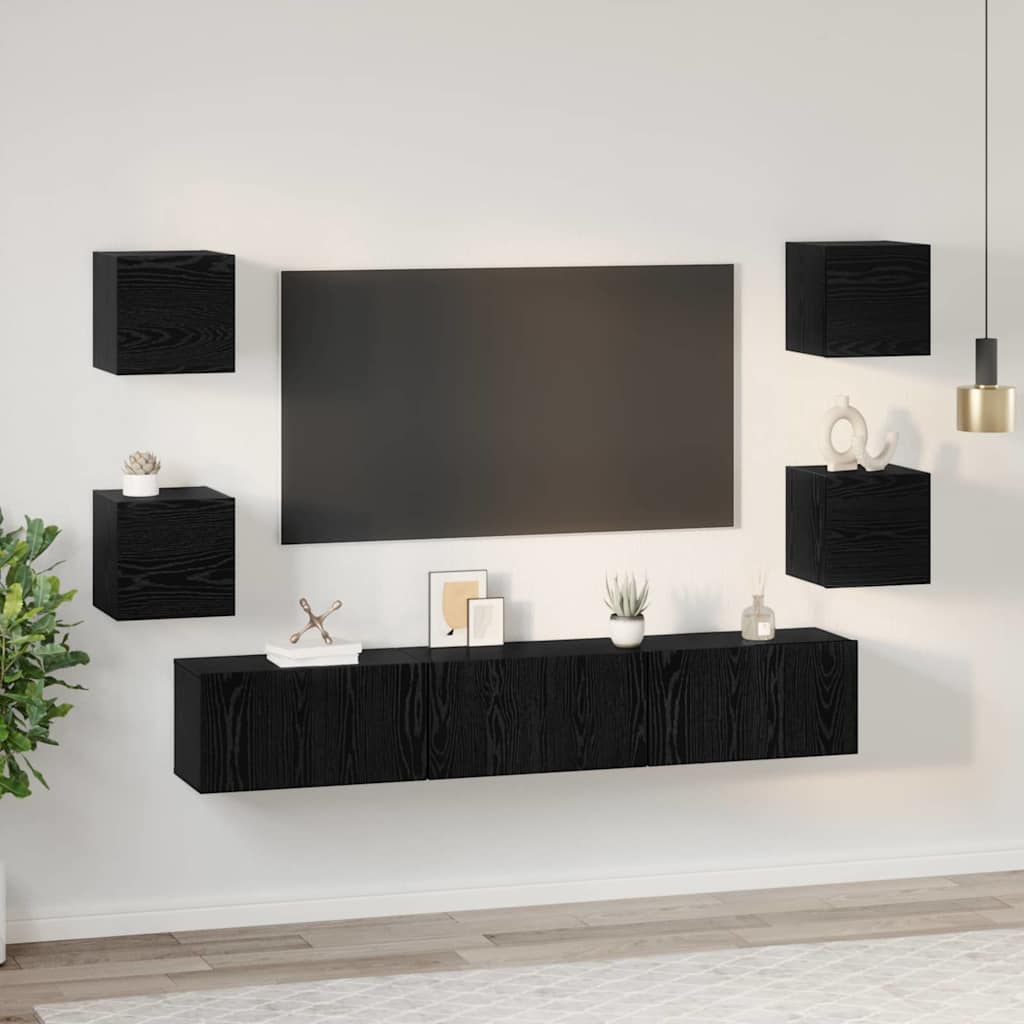 vidaXL Zestaw szafek RTV 7 pcs Czarny Dąb Materiał drewnopochodny