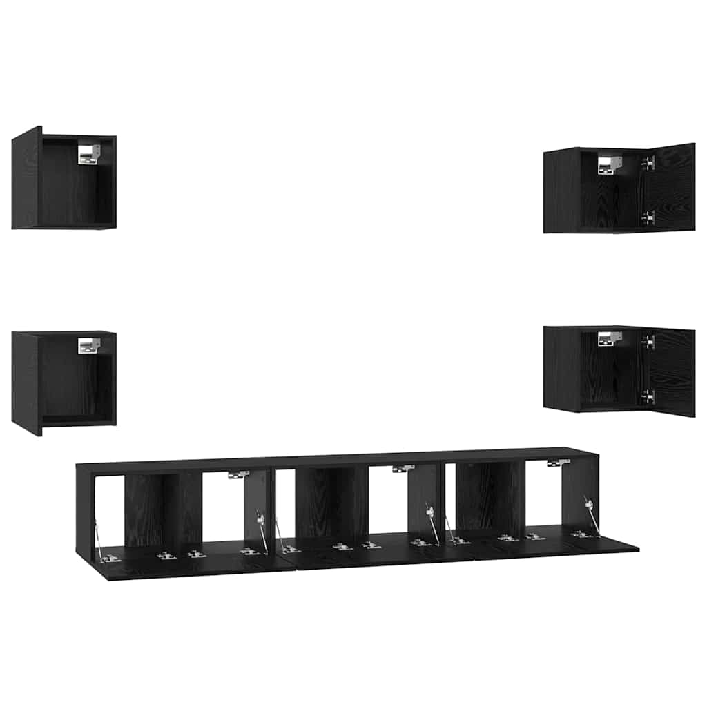 vidaXL Zestaw szafek RTV 7 pcs Czarny Dąb Materiał drewnopochodny