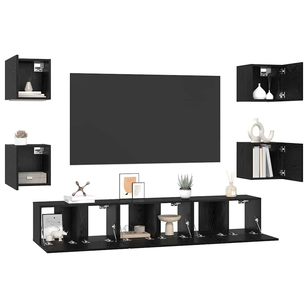 vidaXL Zestaw szafek RTV 7 pcs Czarny Dąb Materiał drewnopochodny