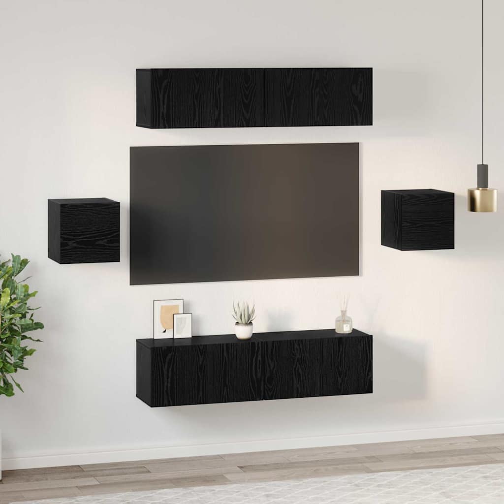 vidaXL Zestaw szafek RTV 6 pcs Czarny Dąb Materiał drewnopochodny