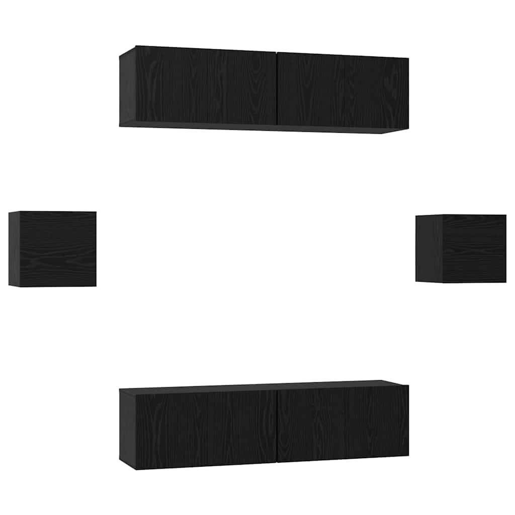 vidaXL Zestaw szafek RTV 6 pcs Czarny Dąb Materiał drewnopochodny