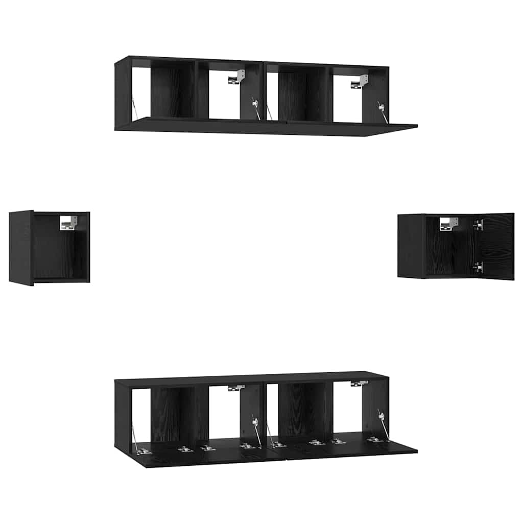 vidaXL Zestaw szafek RTV 6 pcs Czarny Dąb Materiał drewnopochodny