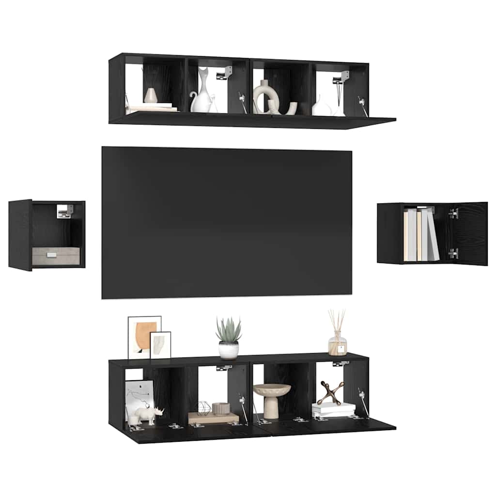 vidaXL Zestaw szafek RTV 6 pcs Czarny Dąb Materiał drewnopochodny