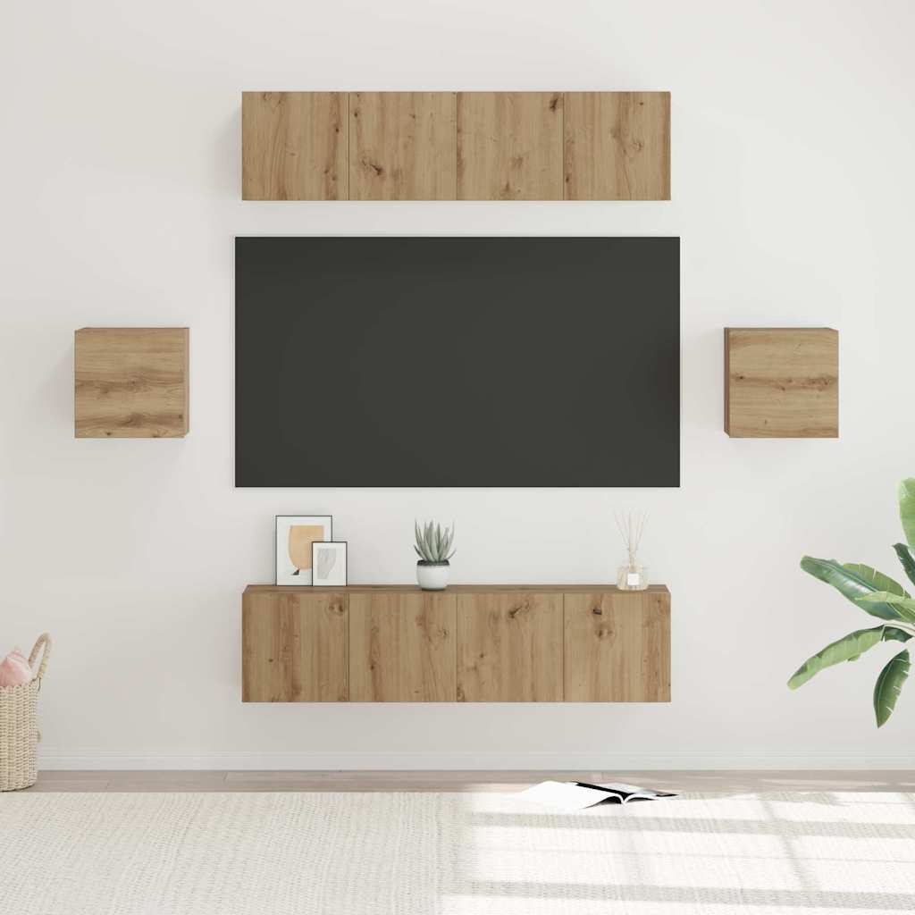 vidaXL Zestaw szafek RTV Montowane na ścianie 6 pcs Dąb rzemieślniczy
