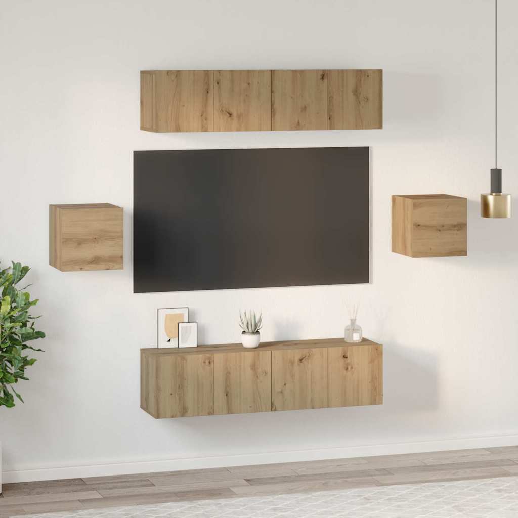 vidaXL Zestaw szafek RTV Montowane na ścianie 6 pcs Dąb rzemieślniczy