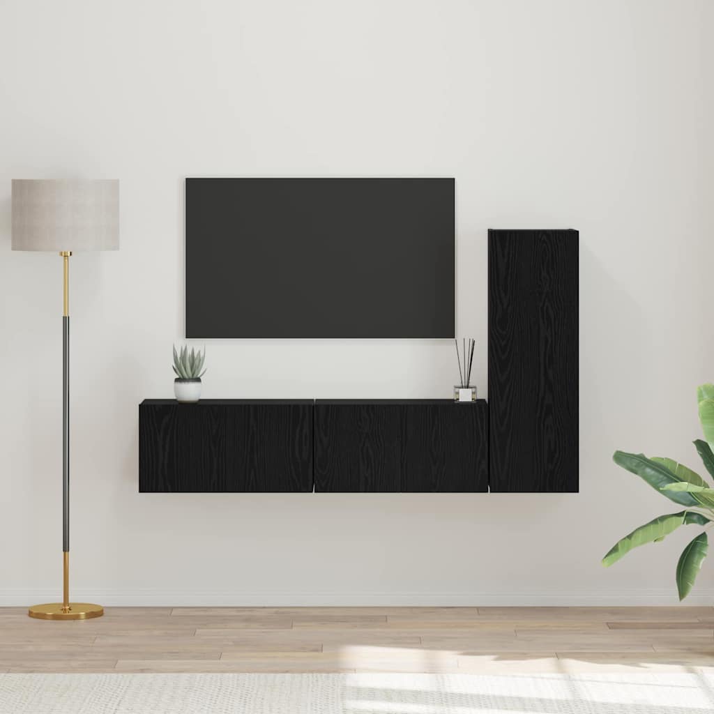 vidaXL Zestaw szafek RTV 3 pcs Czarny Dąb Materiał drewnopochodny