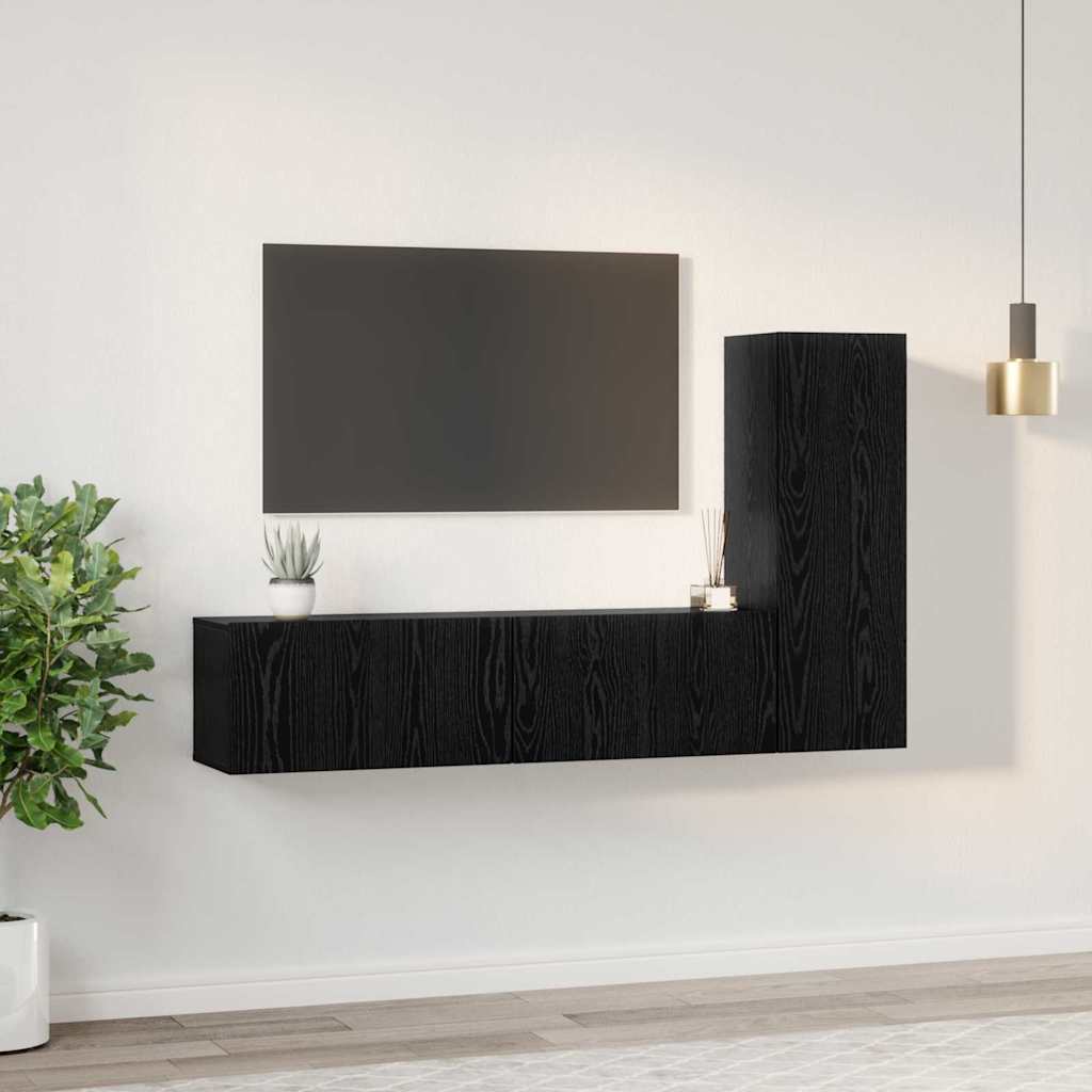 vidaXL Zestaw szafek RTV 3 pcs Czarny Dąb Materiał drewnopochodny