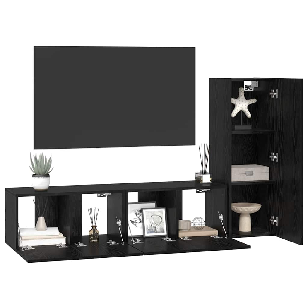 vidaXL Zestaw szafek RTV 3 pcs Czarny Dąb Materiał drewnopochodny