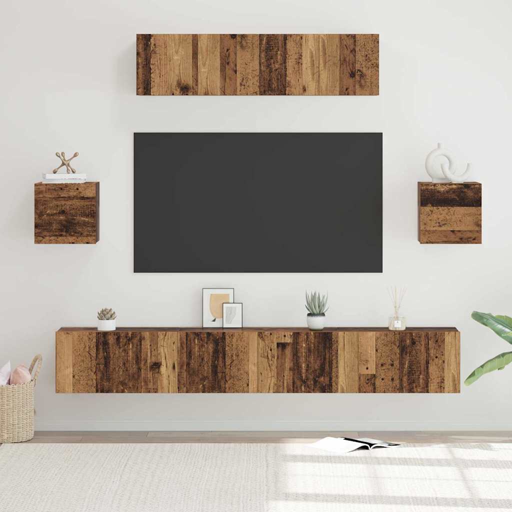 vidaXL Zestaw szafek RTV 7 pcs Stare drewno Materiał drewnopochodny