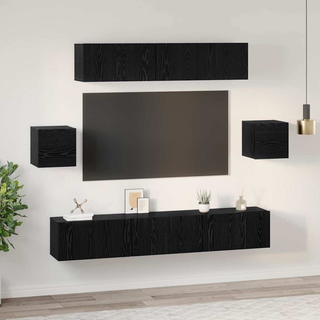 vidaXL Zestaw szafek RTV 7 pcs Czarny Dąb Materiał drewnopochodny