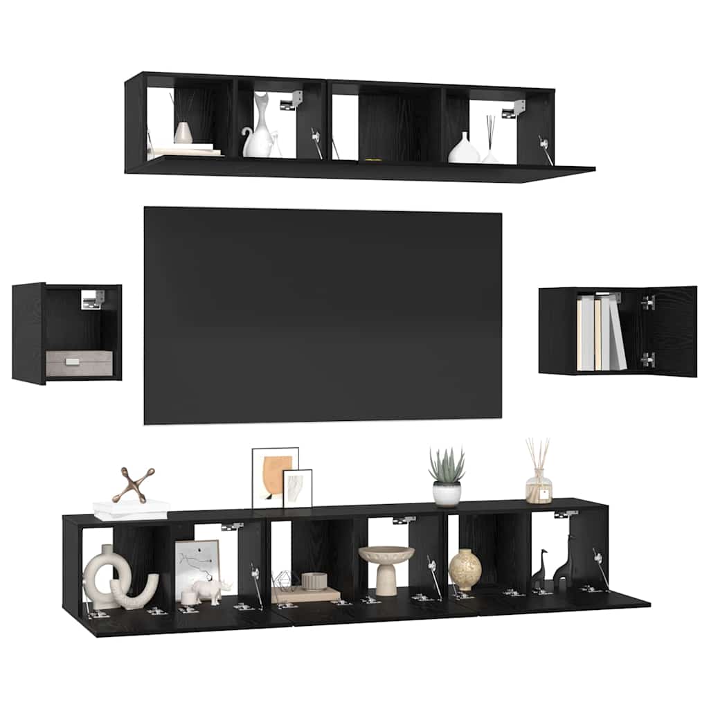 vidaXL Zestaw szafek RTV 7 pcs Czarny Dąb Materiał drewnopochodny