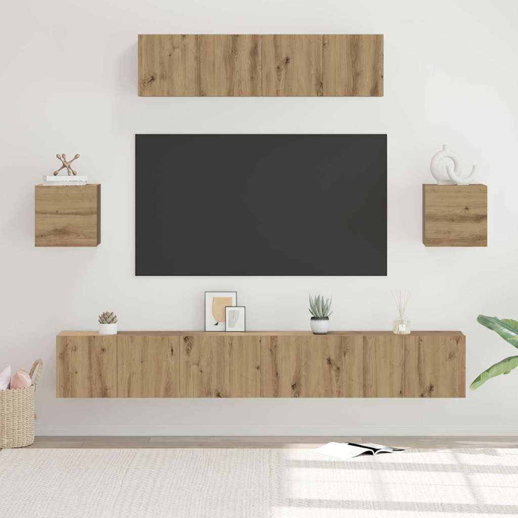 vidaXL Zestaw szafek RTV Montowane na ścianie 7 pcs Dąb rzemieślniczy